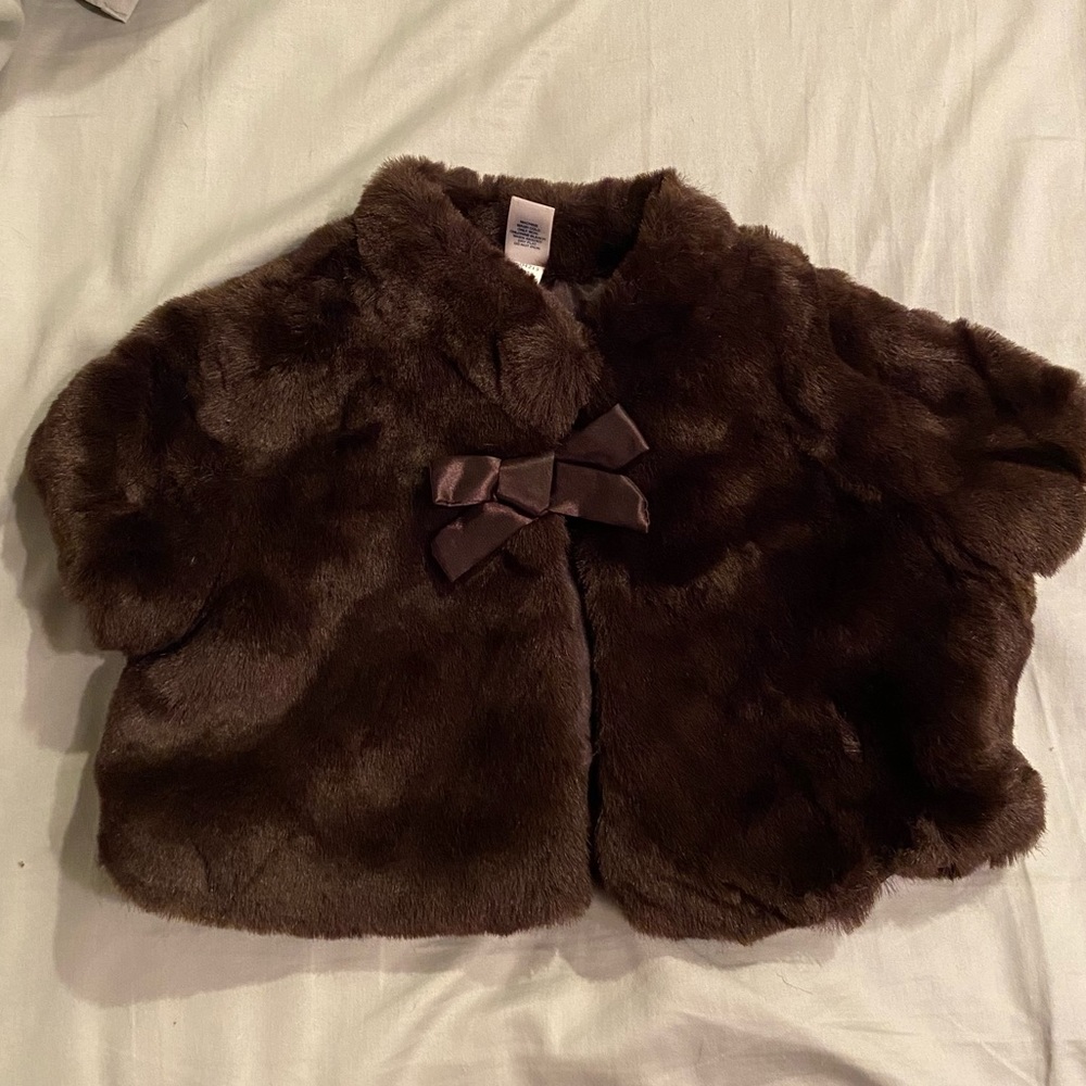 Baby gap faux fur brown shrug, 18-24 months